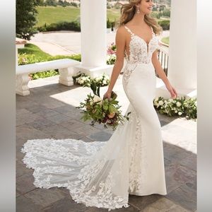Martina Liana Ivory Lace Sheath Wedding Dress with Illusion Bodice